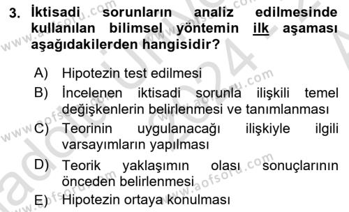 İktisada Giriş 1 Dersi 2024 - 2025 Yılı (Vize) Ara Sınavı 3. Soru