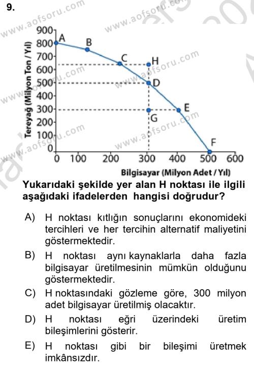 İktisada Giriş 1 Dersi 2024 - 2025 Yılı (Vize) Ara Sınavı 9. Soru