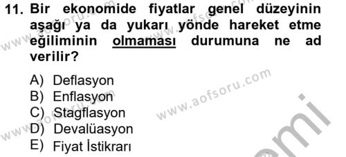 İktisada Giriş 2 Dersi 2012 - 2013 Yılı (Final) Dönem Sonu Sınavı 11. Soru