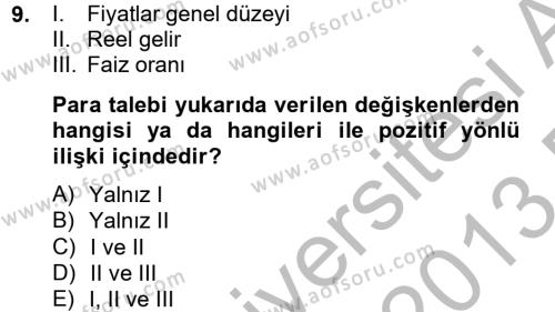 İktisada Giriş 2 Dersi 2012 - 2013 Yılı (Final) Dönem Sonu Sınavı 9. Soru