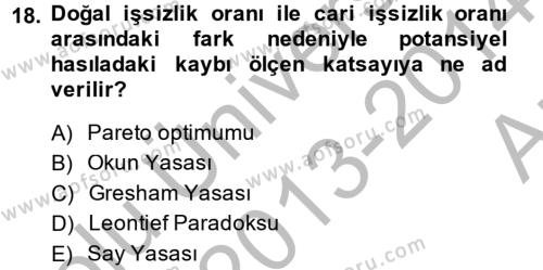 İktisada Giriş 2 Dersi 2013 - 2014 Yılı (Vize) Ara Sınavı 18. Soru