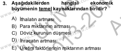 İktisada Giriş 2 Dersi 2013 - 2014 Yılı (Vize) Ara Sınavı 3. Soru