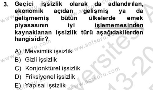 İktisada Giriş 2 Dersi 2013 - 2014 Yılı Tek Ders Sınavı 3. Soru