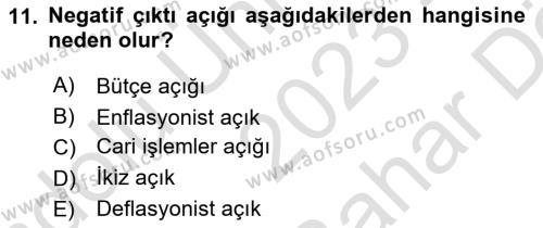 İktisada Giriş 2 Dersi 2023 - 2024 Yılı (Vize) Ara Sınavı 11. Soru