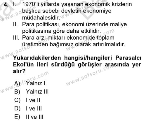 İktisada Giriş 2 Dersi 2023 - 2024 Yılı (Vize) Ara Sınavı 4. Soru