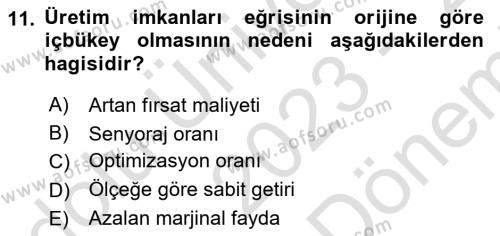 İktisada Giriş 2 Dersi 2023 - 2024 Yılı (Final) Dönem Sonu Sınavı 11. Soru