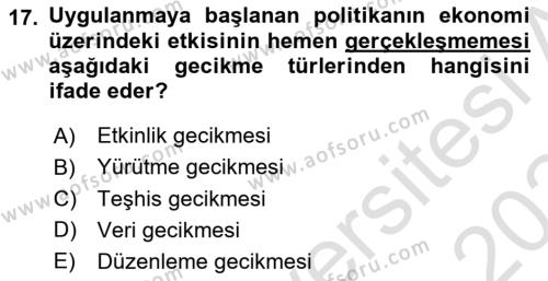 İktisada Giriş 2 Dersi 2023 - 2024 Yılı (Final) Dönem Sonu Sınavı 17. Soru