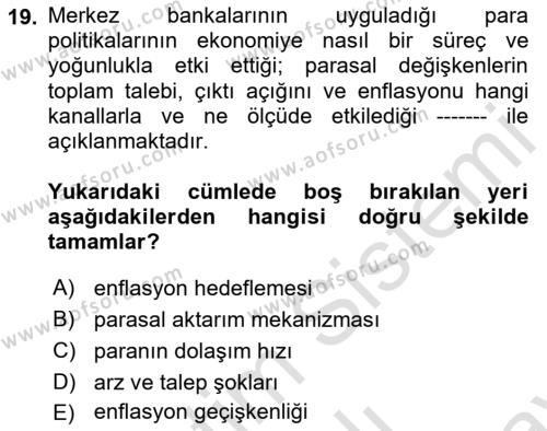 İktisada Giriş 2 Dersi 2023 - 2024 Yılı (Final) Dönem Sonu Sınavı 19. Soru