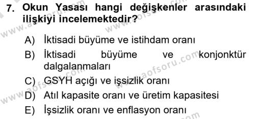 İktisada Giriş 2 Dersi 2023 - 2024 Yılı (Final) Dönem Sonu Sınavı 7. Soru