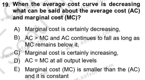 Introduction to Economics 1 Dersi 2021 - 2022 Yılı (Final) Dönem Sonu Sınavı 19. Soru