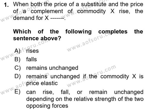 Introduction to Economics 1 Dersi 2022 - 2023 Yılı Yaz Okulu Sınavı 1. Soru