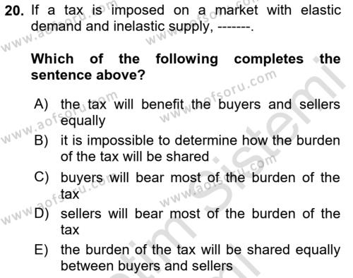 Introduction to Economics 1 Dersi 2023 - 2024 Yılı (Vize) Ara Sınavı 20. Soru