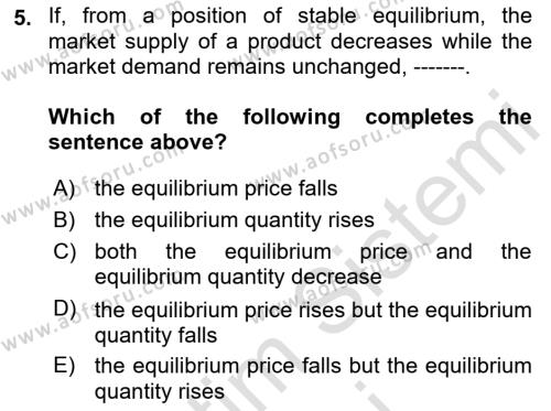 Introduction to Economics 1 Dersi 2023 - 2024 Yılı (Vize) Ara Sınavı 5. Soru