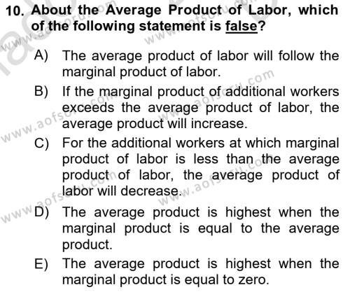 Introduction to Economics 1 Dersi 2023 - 2024 Yılı (Final) Dönem Sonu Sınavı 10. Soru