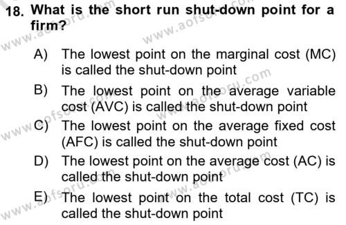 Introduction to Economics 1 Dersi 2023 - 2024 Yılı (Final) Dönem Sonu Sınavı 18. Soru