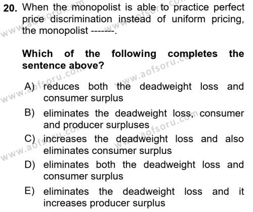 Introduction to Economics 1 Dersi 2023 - 2024 Yılı (Final) Dönem Sonu Sınavı 20. Soru
