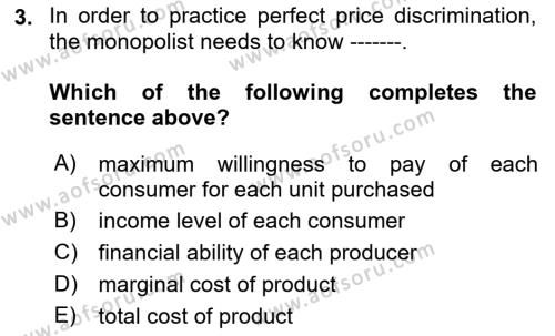 Introduction to Economics 1 Dersi 2023 - 2024 Yılı (Final) Dönem Sonu Sınavı 3. Soru