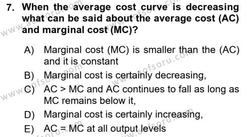 Introduction to Economics 1 Dersi 2023 - 2024 Yılı (Final) Dönem Sonu Sınavı 7. Soru