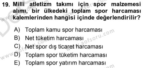 Spor Ekonomisi Dersi 2018 - 2019 Yılı 3 Ders Sınavı 19. Soru