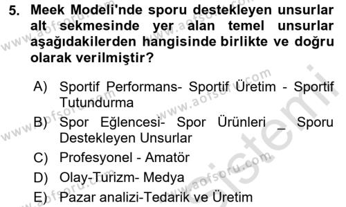 Spor Ekonomisi Dersi 2023 - 2024 Yılı (Vize) Ara Sınavı 5. Soru