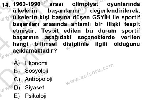 Spor Ekonomisi Dersi 2023 - 2024 Yılı (Final) Dönem Sonu Sınavı 14. Soru