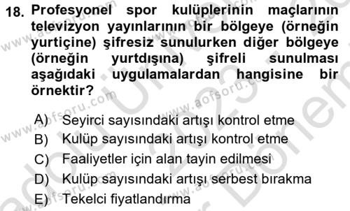 Spor Ekonomisi Dersi 2023 - 2024 Yılı (Final) Dönem Sonu Sınavı 18. Soru