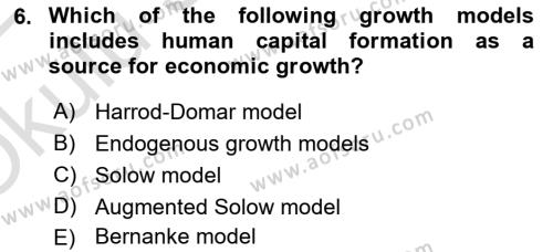 Introduction to Economics 2 Dersi 2021 - 2022 Yılı Yaz Okulu Sınavı 6. Soru