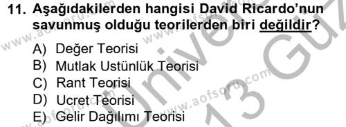 İktisadi Düşünceler Tarihi Dersi 2012 - 2013 Yılı (Vize) Ara Sınavı 11. Soru