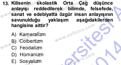 İktisadi Düşünceler Tarihi Dersi 2013 - 2014 Yılı (Vize) Ara Sınavı 13. Soru