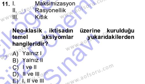 İktisadi Düşünceler Tarihi Dersi 2013 - 2014 Yılı (Final) Dönem Sonu Sınavı 11. Soru