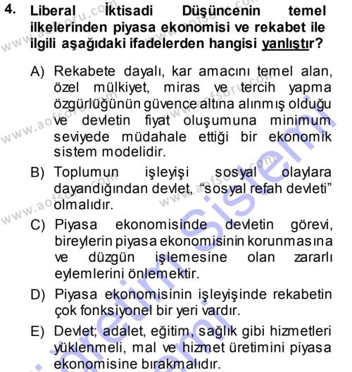 İktisadi Düşünceler Tarihi Dersi 2013 - 2014 Yılı (Final) Dönem Sonu Sınavı 4. Soru
