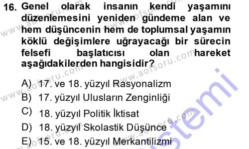 İktisadi Düşünceler Tarihi Dersi 2014 - 2015 Yılı (Vize) Ara Sınavı 16. Soru