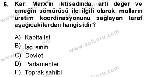 İktisadi Düşünceler Tarihi Dersi 2014 - 2015 Yılı (Vize) Ara Sınavı 5. Soru