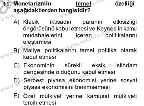 İktisadi Düşünceler Tarihi Dersi 2014 - 2015 Yılı (Final) Dönem Sonu Sınavı 11. Soru