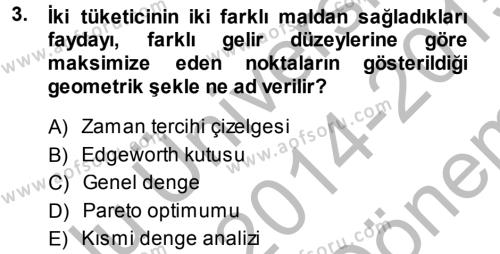 İktisadi Düşünceler Tarihi Dersi 2014 - 2015 Yılı (Final) Dönem Sonu Sınavı 3. Soru