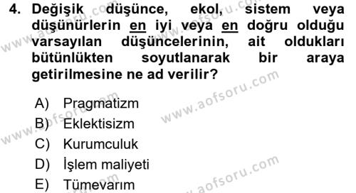 İktisadi Düşünceler Tarihi Dersi 2016 - 2017 Yılı (Final) Dönem Sonu Sınavı 4. Soru