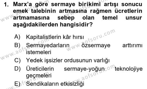 İktisadi Düşünceler Tarihi Dersi 2020 - 2021 Yılı Yaz Okulu Sınavı 1. Soru