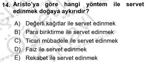 İktisadi Düşünceler Tarihi Dersi 2020 - 2021 Yılı Yaz Okulu Sınavı 14. Soru