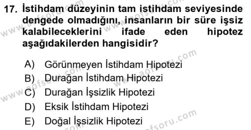 İktisadi Düşünceler Tarihi Dersi 2020 - 2021 Yılı Yaz Okulu Sınavı 17. Soru