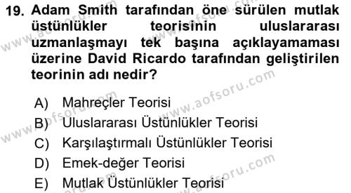 İktisadi Düşünceler Tarihi Dersi 2020 - 2021 Yılı Yaz Okulu Sınavı 19. Soru