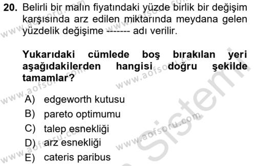 İktisadi Düşünceler Tarihi Dersi 2020 - 2021 Yılı Yaz Okulu Sınavı 20. Soru