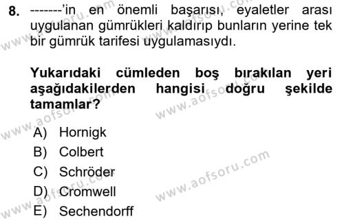 İktisadi Düşünceler Tarihi Dersi 2020 - 2021 Yılı Yaz Okulu Sınavı 8. Soru