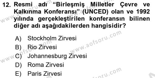 Doğal Kaynaklar ve Çevre Ekonomisi Dersi 2018 - 2019 Yılı 3 Ders Sınavı 12. Soru