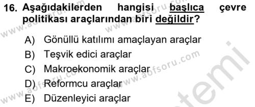 Doğal Kaynaklar ve Çevre Ekonomisi Dersi 2018 - 2019 Yılı 3 Ders Sınavı 16. Soru