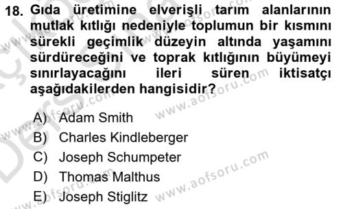 Doğal Kaynaklar ve Çevre Ekonomisi Dersi 2018 - 2019 Yılı 3 Ders Sınavı 18. Soru