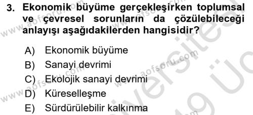 Doğal Kaynaklar ve Çevre Ekonomisi Dersi 2018 - 2019 Yılı 3 Ders Sınavı 3. Soru