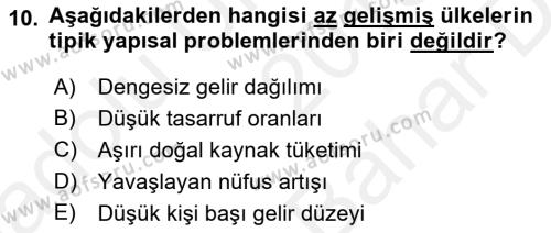 Doğal Kaynaklar ve Çevre Ekonomisi Dersi 2018 - 2019 Yılı (Vize) Ara Sınavı 10. Soru