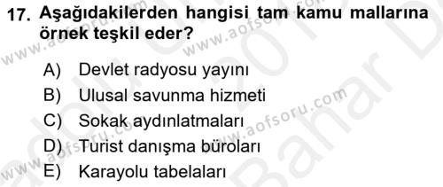 Doğal Kaynaklar ve Çevre Ekonomisi Dersi 2018 - 2019 Yılı (Vize) Ara Sınavı 17. Soru