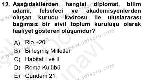 Doğal Kaynaklar ve Çevre Ekonomisi Dersi 2018 - 2019 Yılı (Final) Dönem Sonu Sınavı 12. Soru