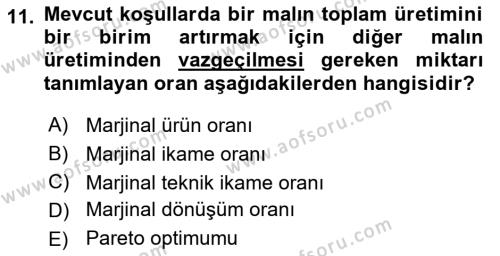 Doğal Kaynaklar ve Çevre Ekonomisi Dersi 2018 - 2019 Yılı Yaz Okulu Sınavı 11. Soru